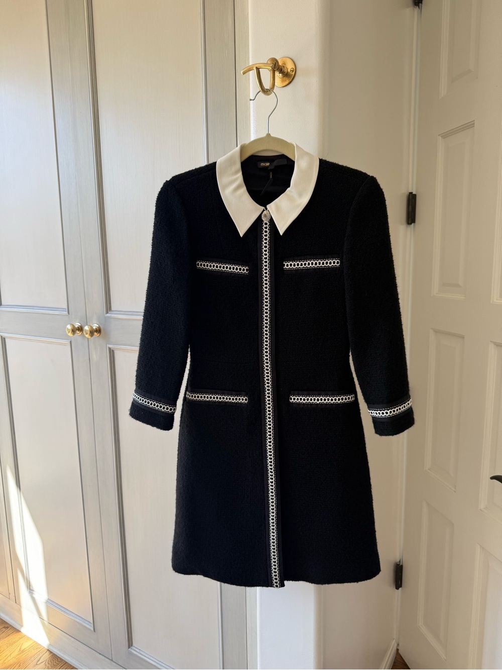 Maje Black Dress with White Collar and Trim